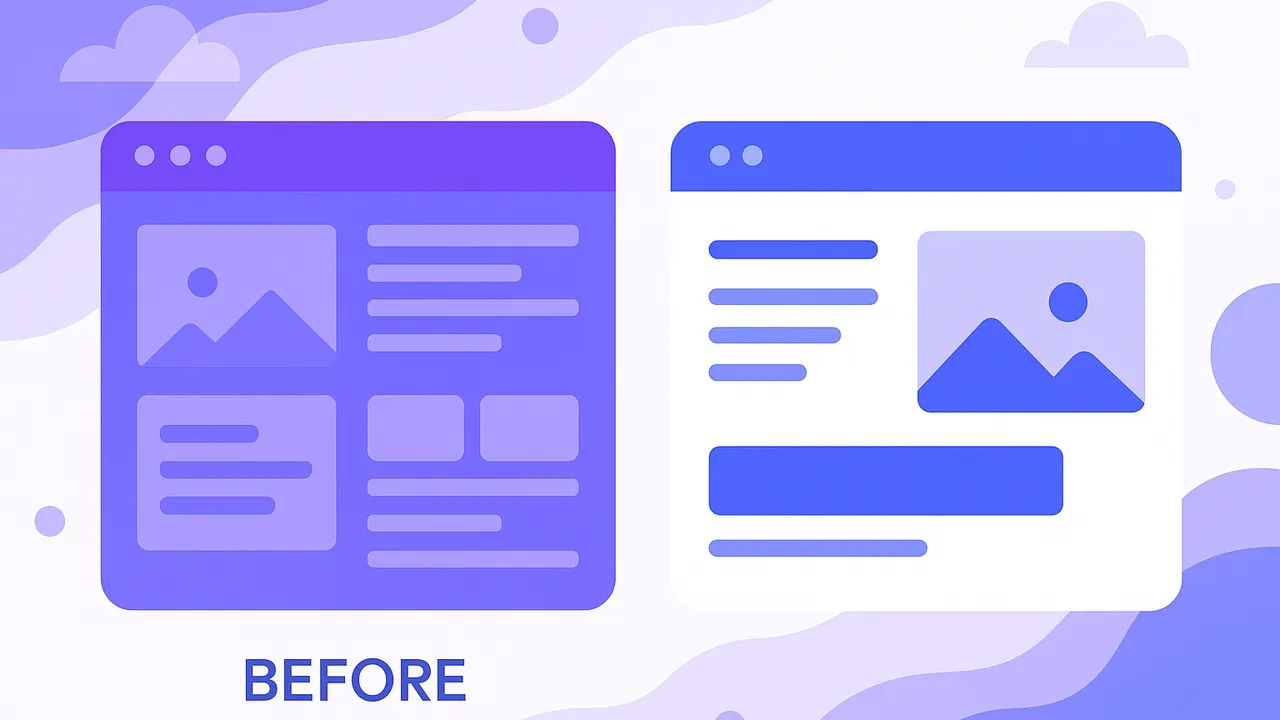 Website transformation showing before and after design improvements